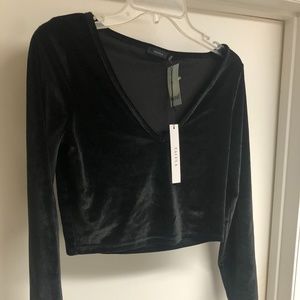 Talula Black Velvet Crop Top